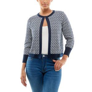 NWT NINA LEONARD VERTICAL WAVE KNIT BOLERO (NAVY BLUE & IVORY / M & L)
